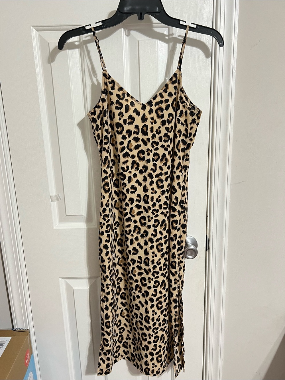 Divided Leopard Print Slip Midi Dress - Tan and Black